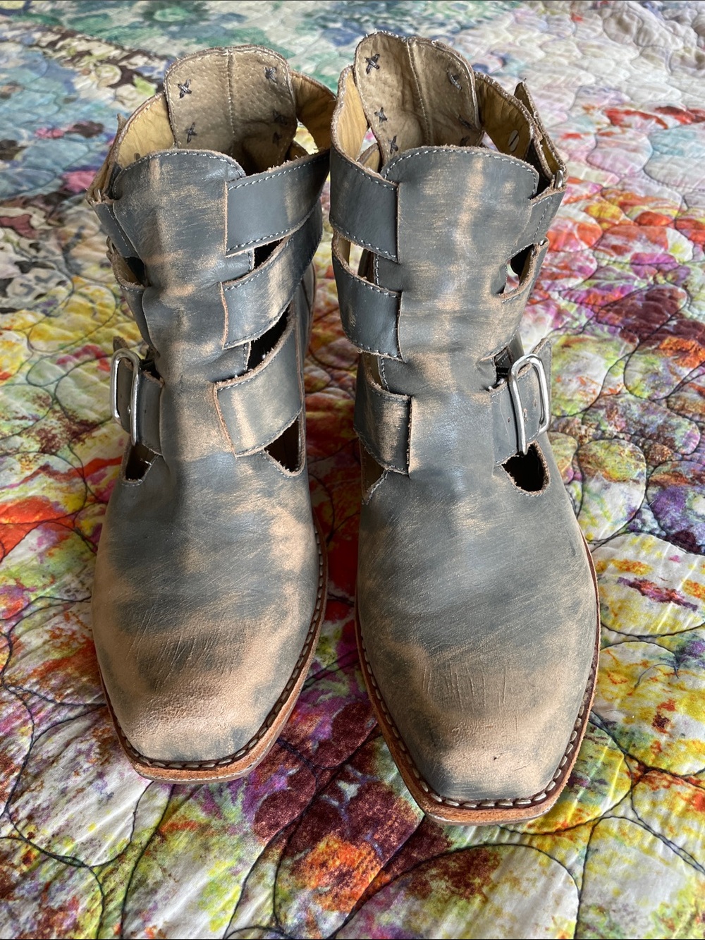 Latigo distressed blue gray booties